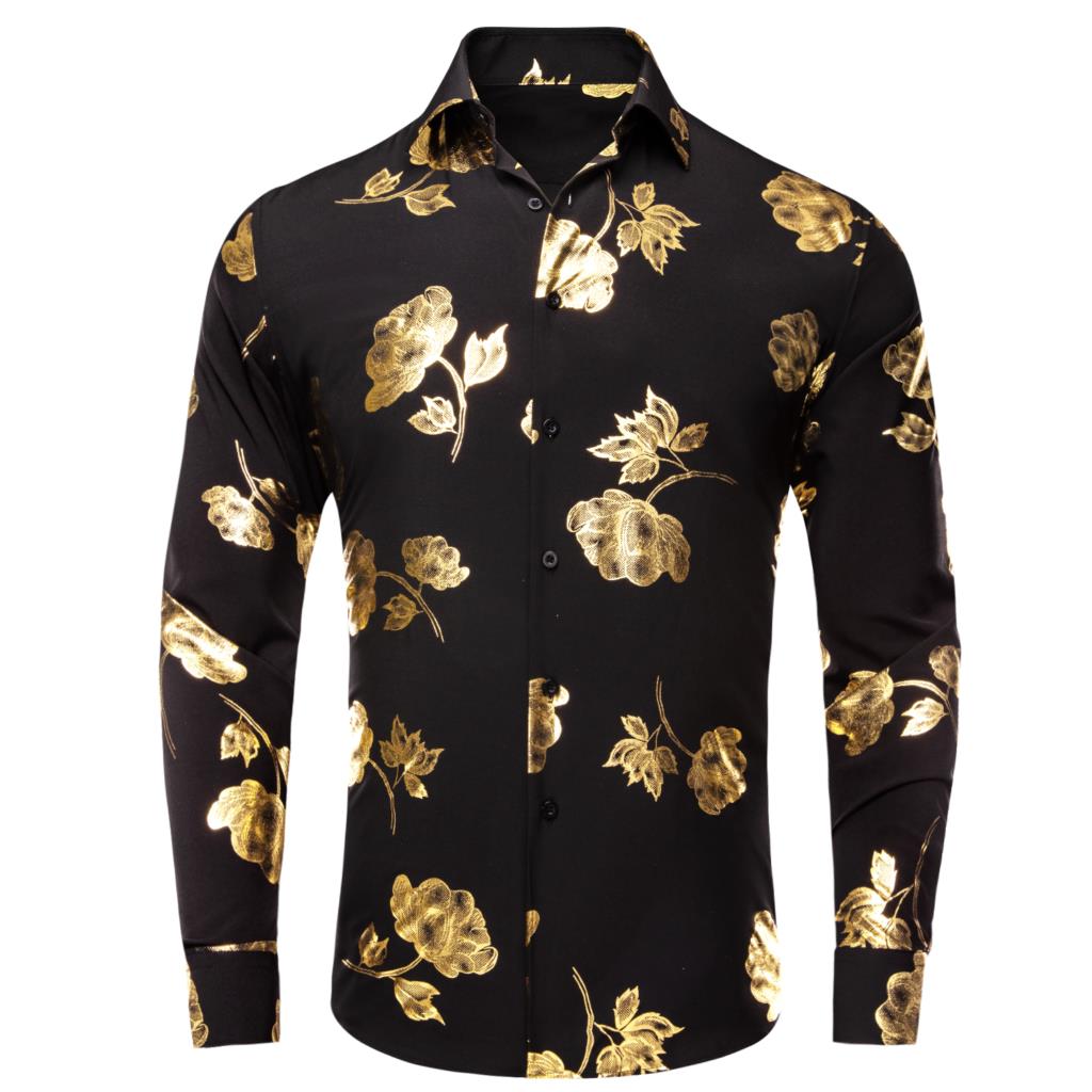 Hi-Tie Black Gold Silk Mens Sh - Mens Satin Silk Dress Shirt recension och pris