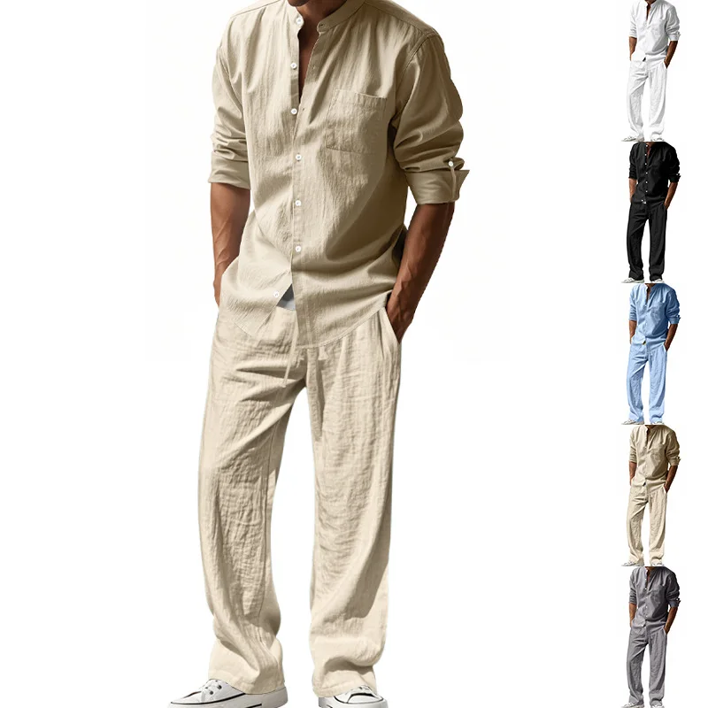 2025 Cross-border American Fou - Mens Linen Shirt Long Sleeve recension och pris