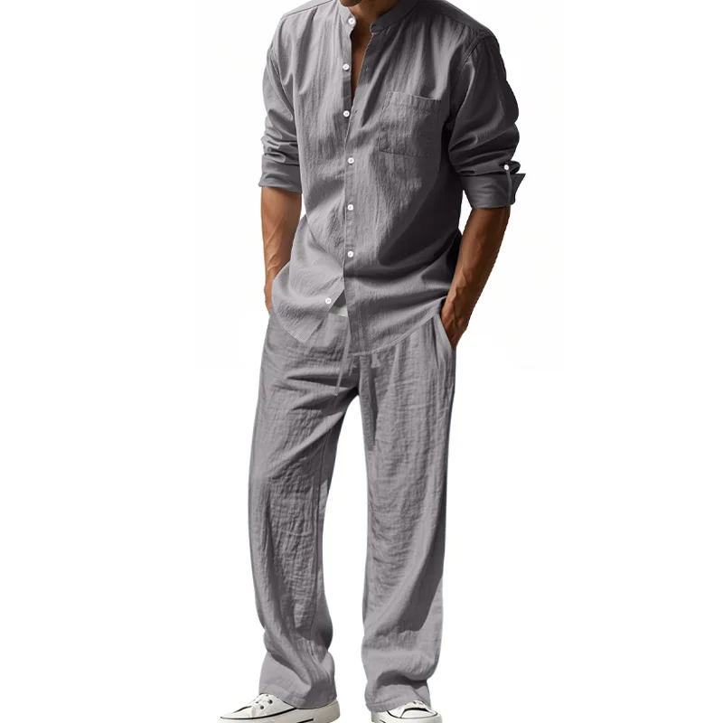 2025 Cross-border American Fou - Mens Linen Shirt Long Sleeve recension och pris