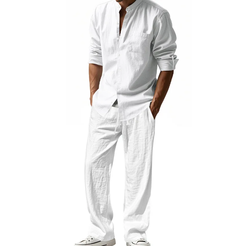 2025 Cross-border American Fou - Mens Linen Shirt Long Sleeve recension och pris