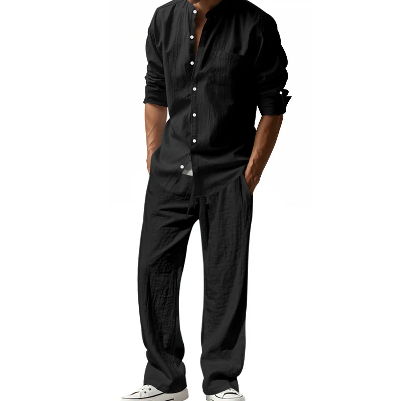 2025 Cross-border American Fou - Mens Linen Shirt Long Sleeve recension och pris