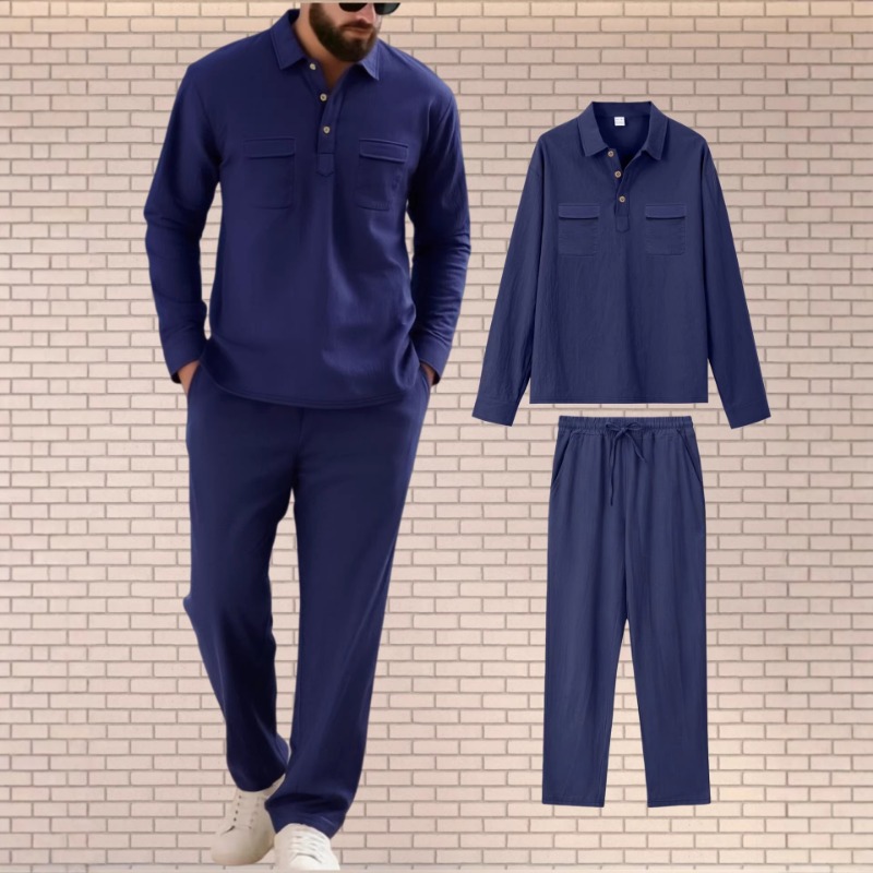 Mens Linen Blend Two Piece Set - Mens Linen Shirt Long Sleeve recension och pris