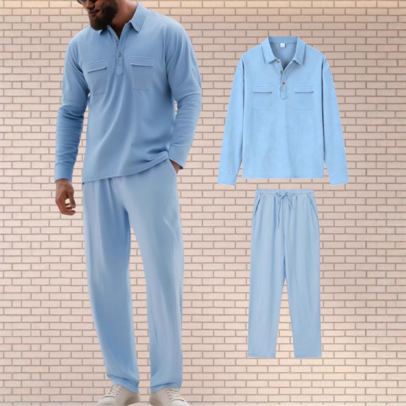 Mens Linen Blend Two Piece Set - Mens Linen Shirt Long Sleeve recension och pris